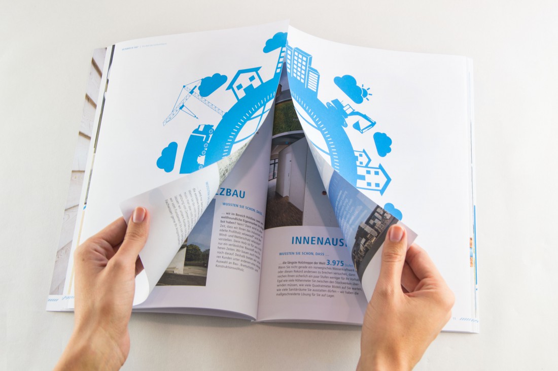 Haptisches Vergnügen, aufklappbare Doppelseite, Imagebroschüre, Beinbrech